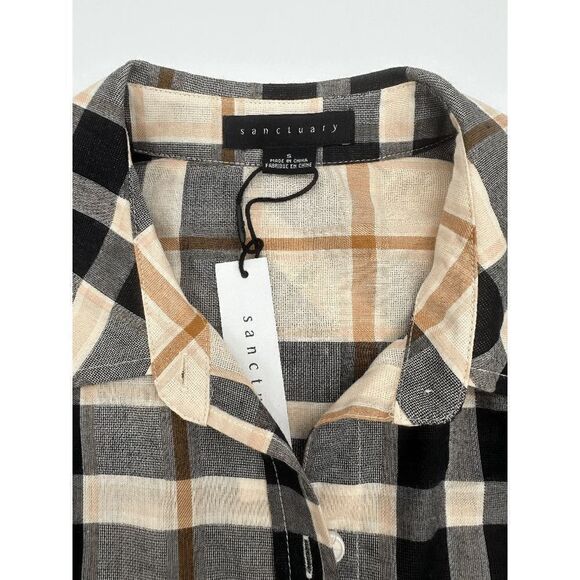 Sanctuary Women's Shirt Button Down Plaid Pocket Accent Sz S Loose Fit NWT - Picture 7 of 7